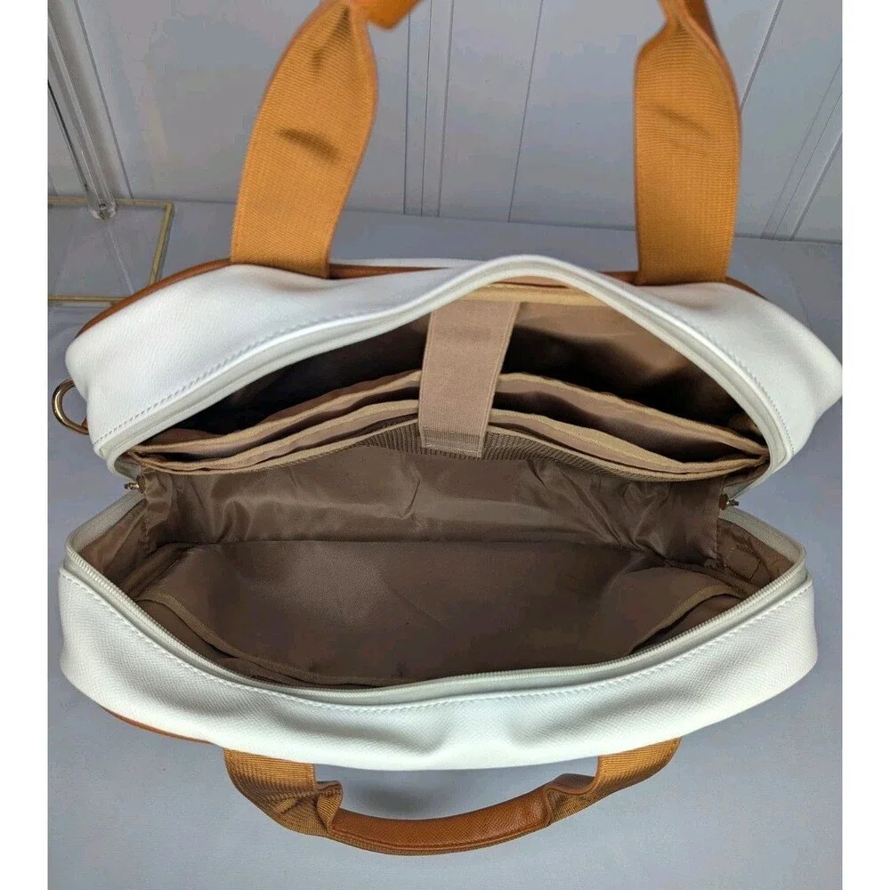14 inch Laptop/Work Bag - Quilted White with Brown Trim